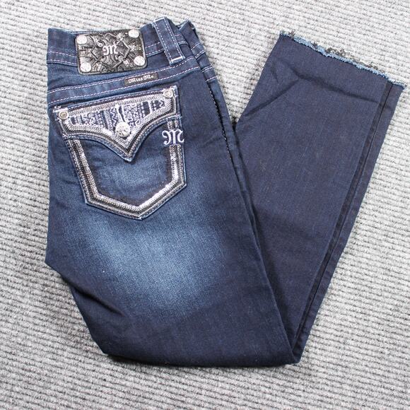 Miss Me Jeans Womens 25 Blue Easy Skinny Sequins Flap Pockets Raw Hem - Picture 9 of 9